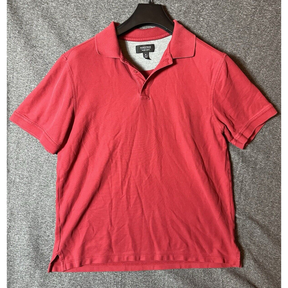 Nordstrom‎ Mens Shop Shirt Mens Medium Red Short Sleeve Polo Shirt Preppy Career